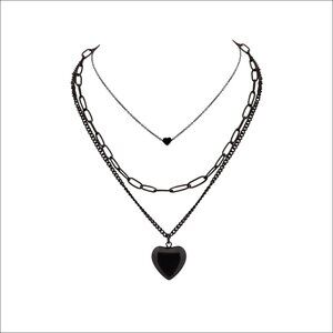 Stainless Steel Layered Heart Pendant Necklace, Gothic Punk Jewelry Gift